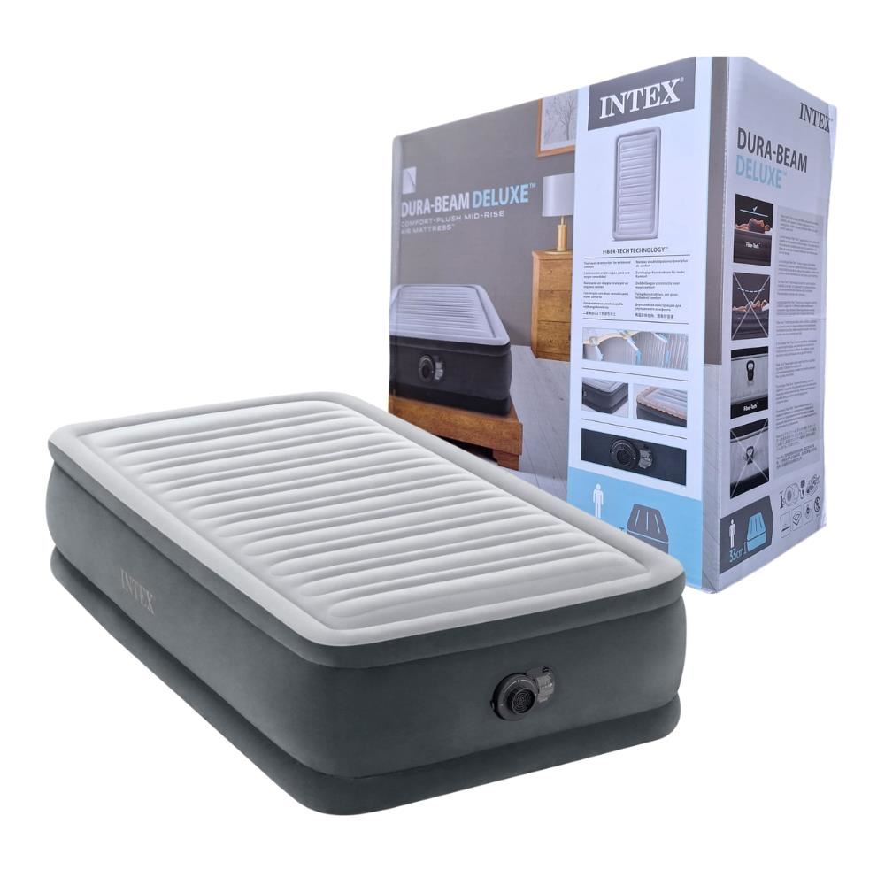 Colchón Inflable Dura Beam Deluxe INTEX 191x99x33 cm para Una Persona con Inflador Electrico